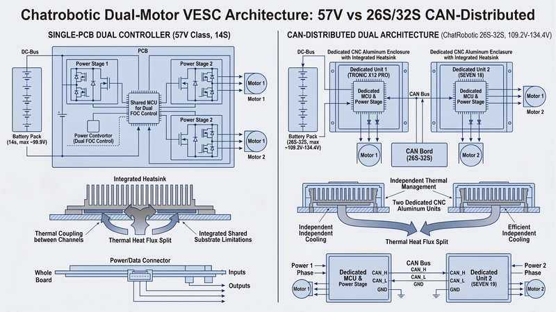 Dual-Motor VESC Guide: 57V vs 26S High-Voltage Platforms